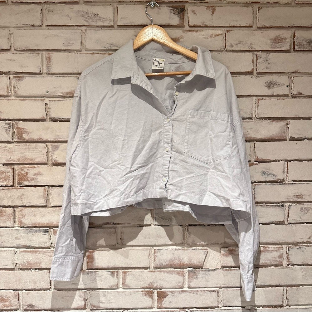 Aerie offline light blue cropped button down boxy fit